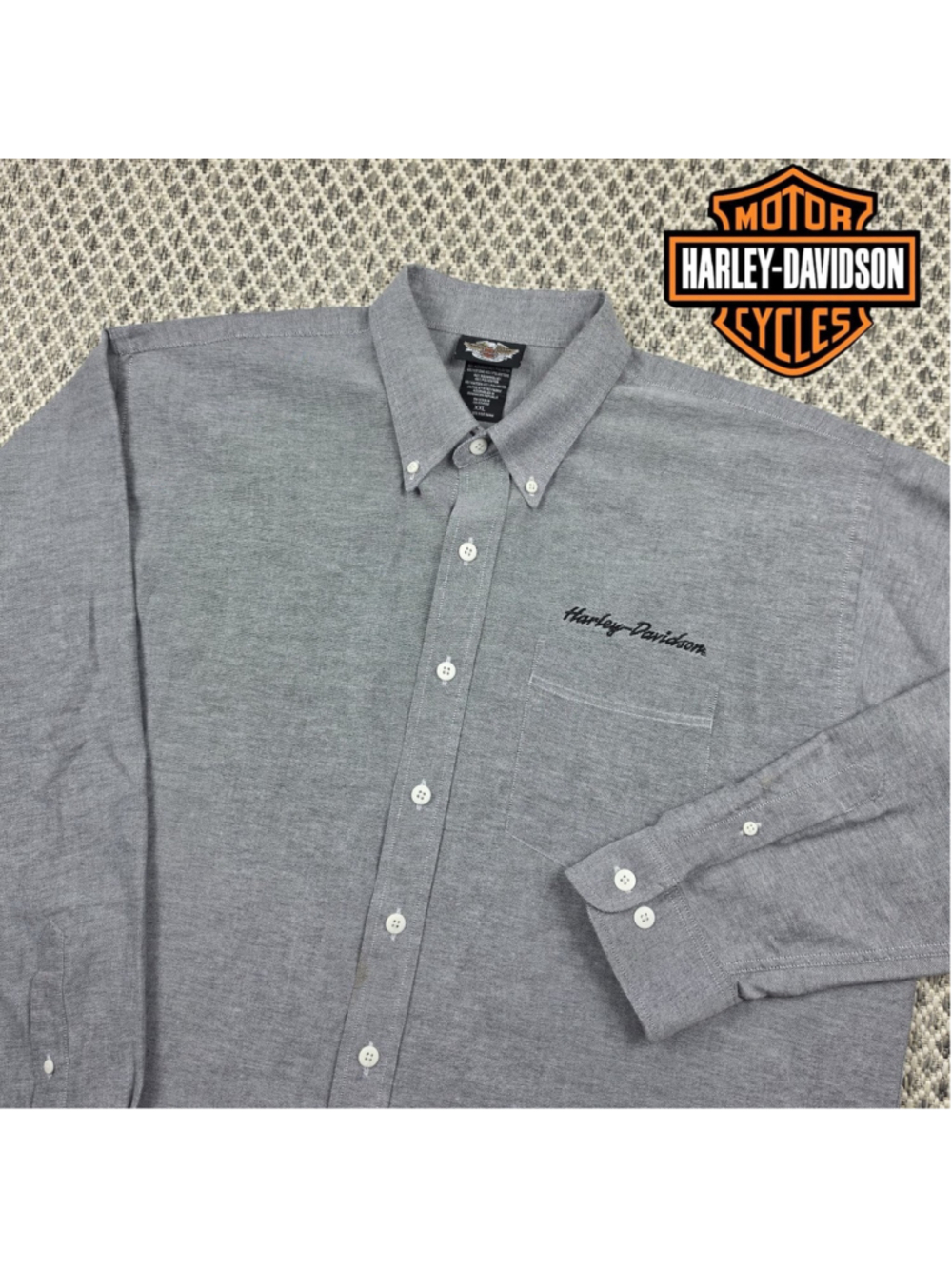 Harley-Davidson Gray Oxford Button Down Shirt Embroidered Logo Men’s XXL